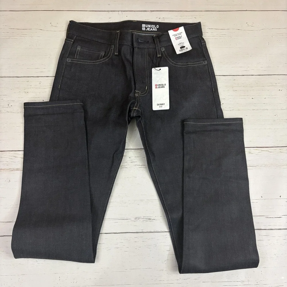 Uniqlo Selvedge Skinny Jeans Mens 29x32 Dark Blue Stretch Denim NEW NWT